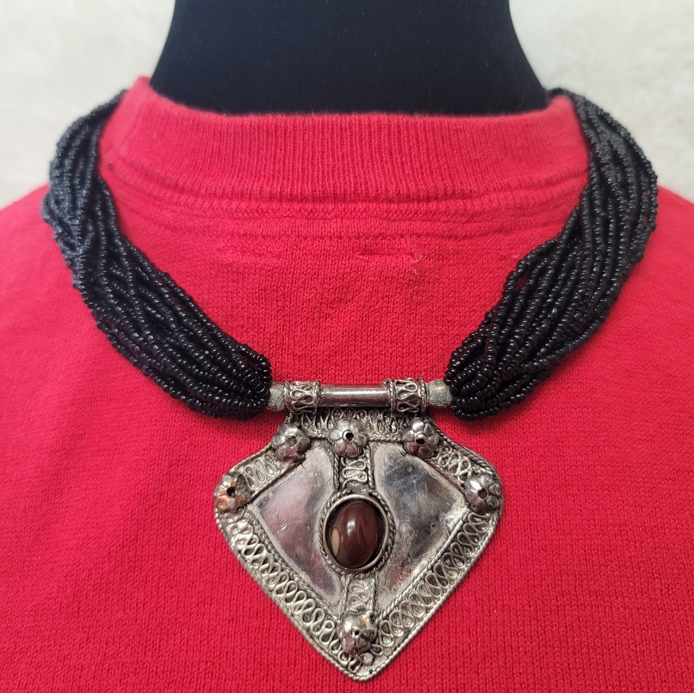 Tribal, Artisan-Made,One Of A Kind,Necklace With Carnelian & Seed Beads - 18.5"